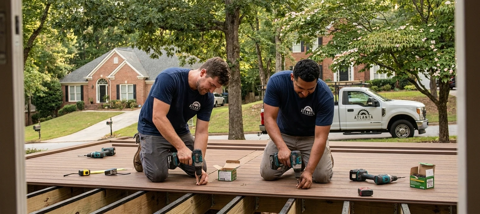 Atlanta Deck Builders crew installing composite decking boards