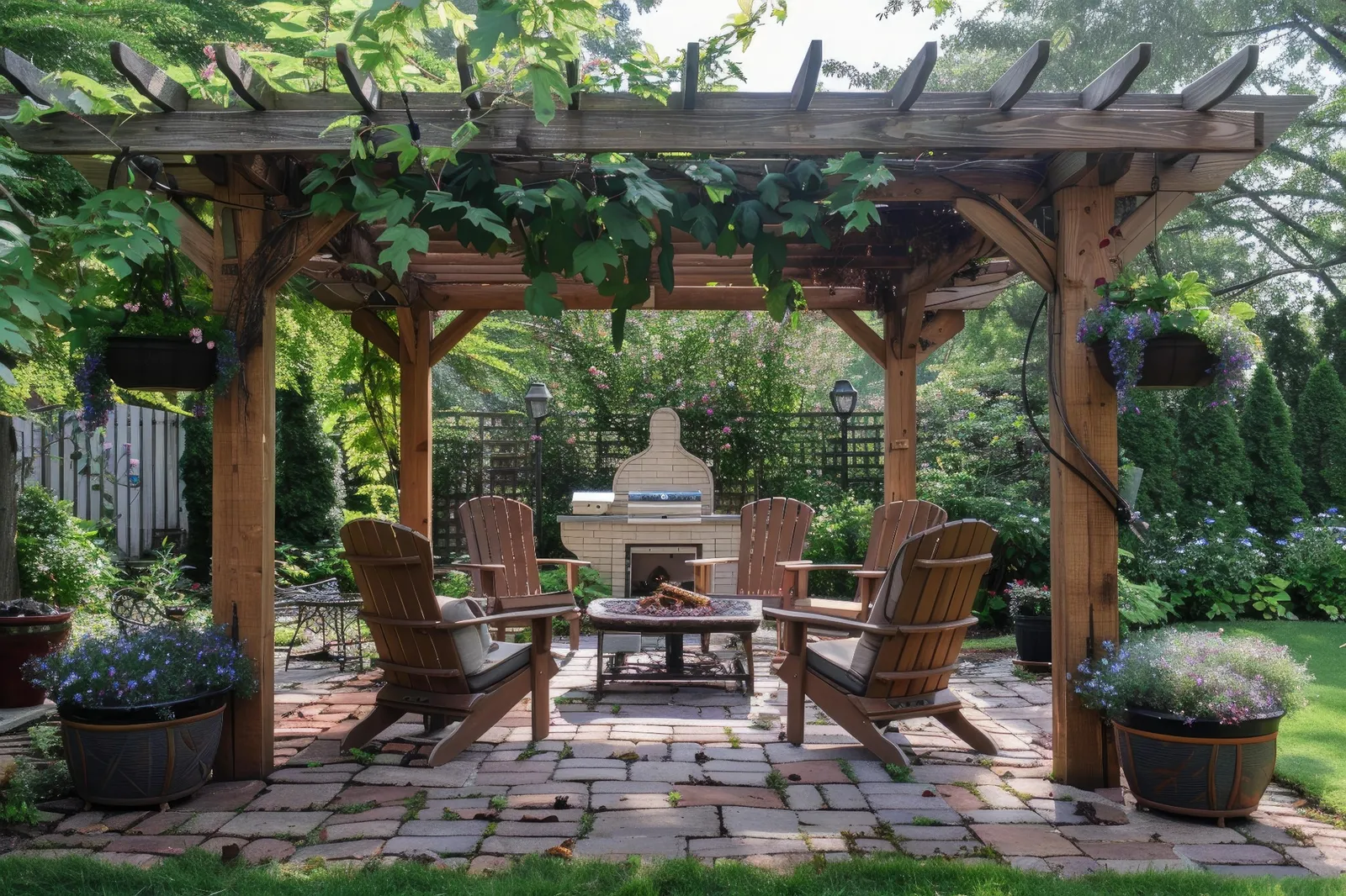 Pergola builders working on an outdoor living space in Buckhead GA